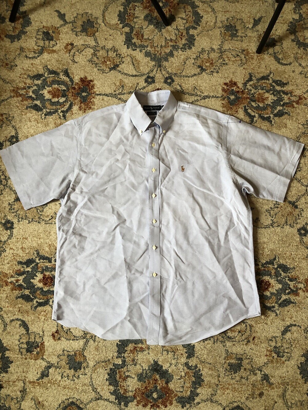 Men’s Ralph Laure Blake Oxford Shirt Short Sleeve Button Up Flesh Pony Size L